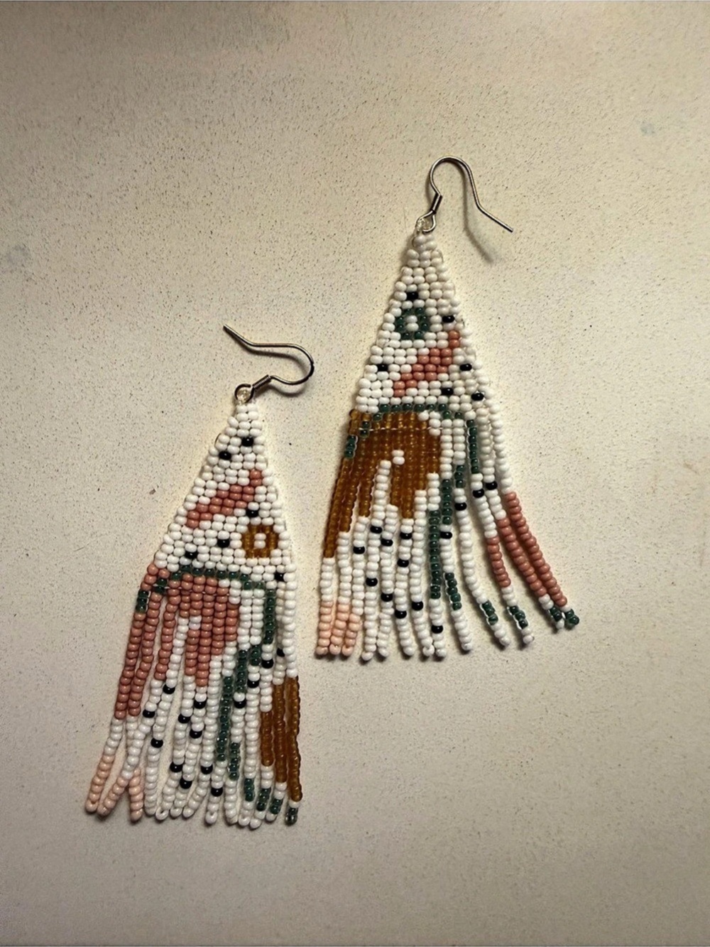 Beaded Dangle Earrings in White & Pink